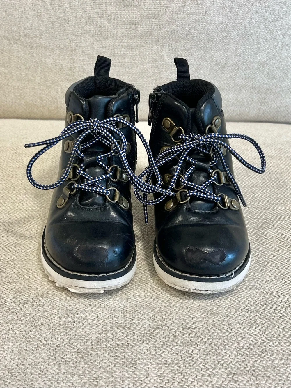Baby Gap Size 9 Toddler Black Hiker Boots Lace Up Side Zip Play Condition